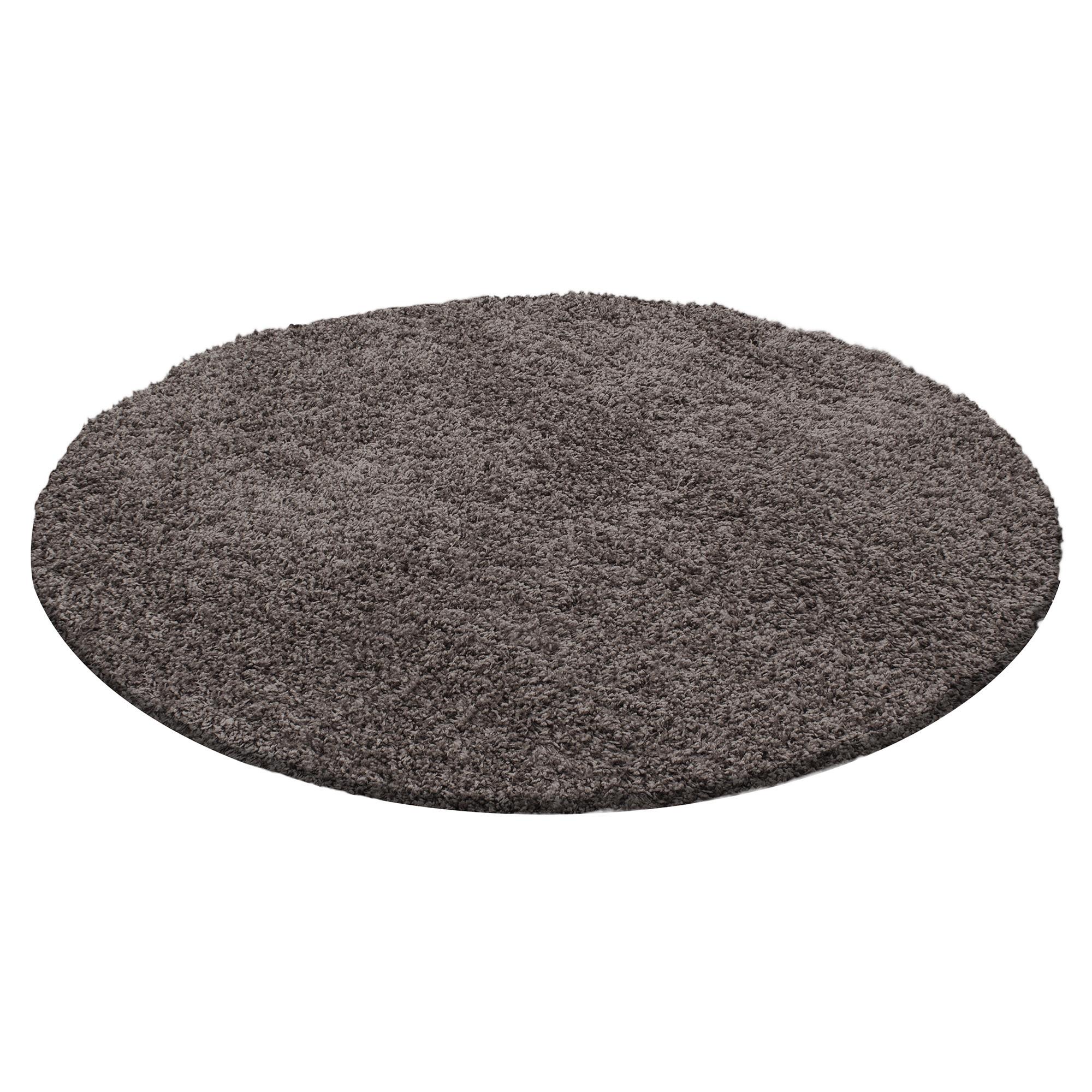 Life Rund Shaggy tæppe Ensfarvet - Brun - 80x80 (Rund) billede