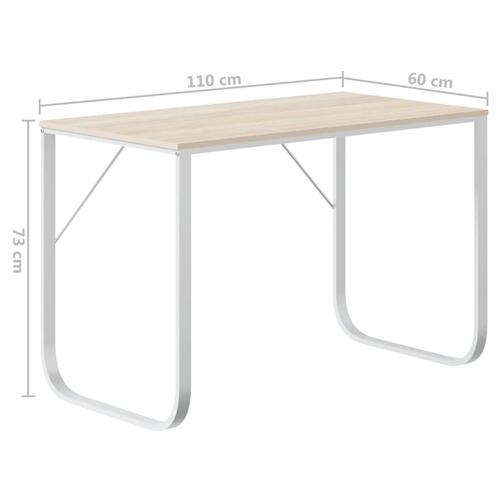 Computerbord 110x60x73 cm spånplade hvid og egetræsfarvet