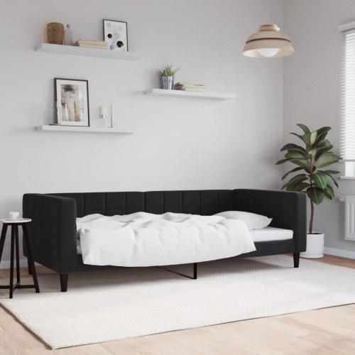 Daybed 90x190 cm i velour - sort sengeramme til gæsteseng/sovesofa