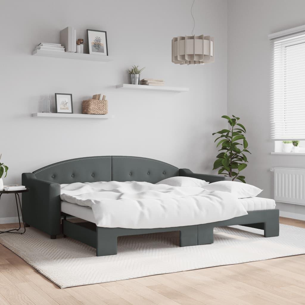 Daybed med udtræk og madras 90x190 cm stof mørkegrå