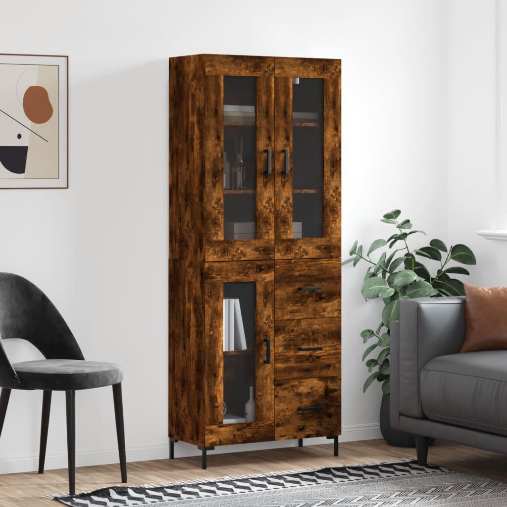 Højskab 69,5x34x180 cm konstrueret træ røget egetræsfarve
