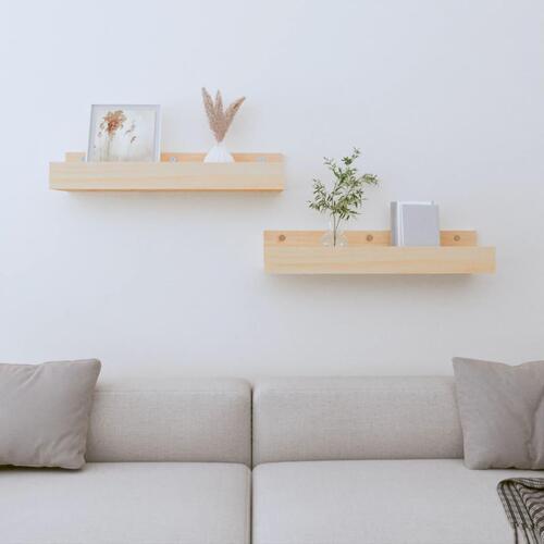 Væghylder 2 stk. 50x12x9 cm massivt fyrretræ