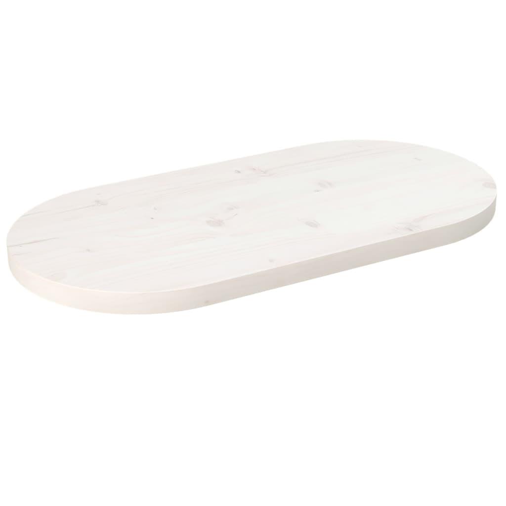 Bordplade 70x35x2,5 cm oval massivt fyrretræ hvid