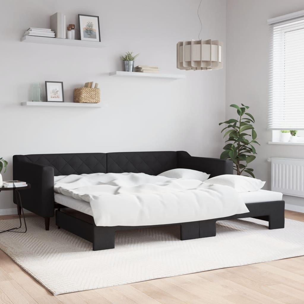 Daybed med udtræk 100x200 cm stof sort billede