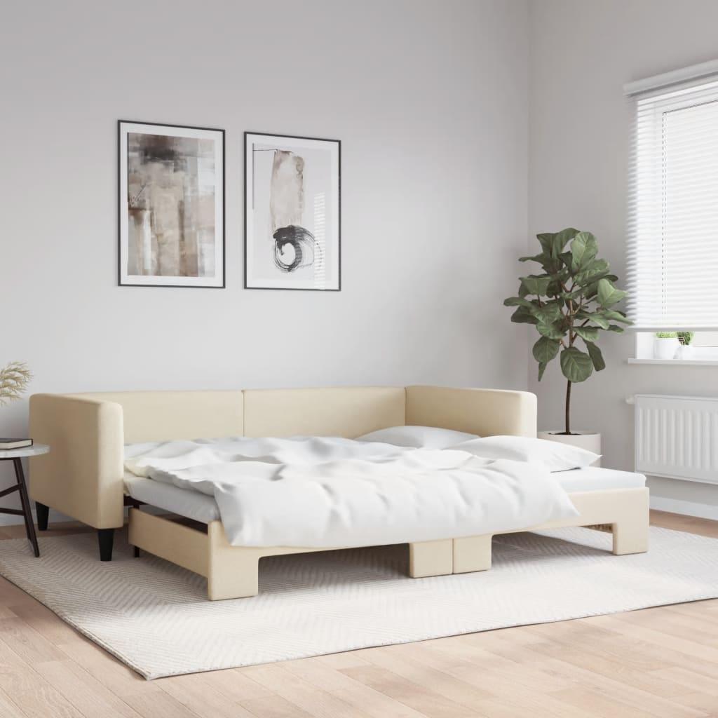 Daybed Stof Farvet Creme - med udtræk / 100 x 200 cm