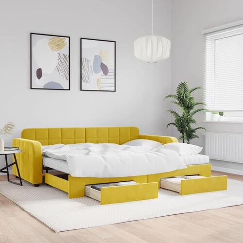 Daybed med udtræk og skuffer 90x200 cm velour gul