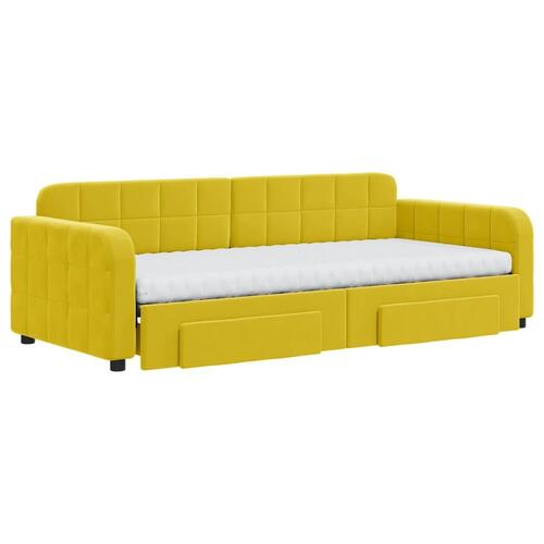 Daybed med udtræk og skuffer 90x200 cm velour gul
