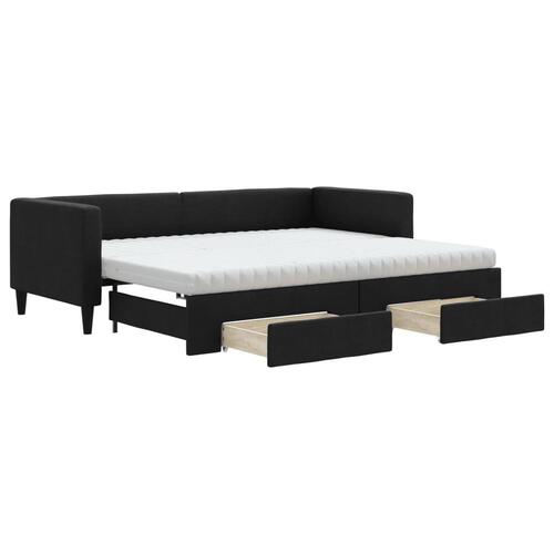 Daybed med udtræk og skuffer 80x200 cm stof sort