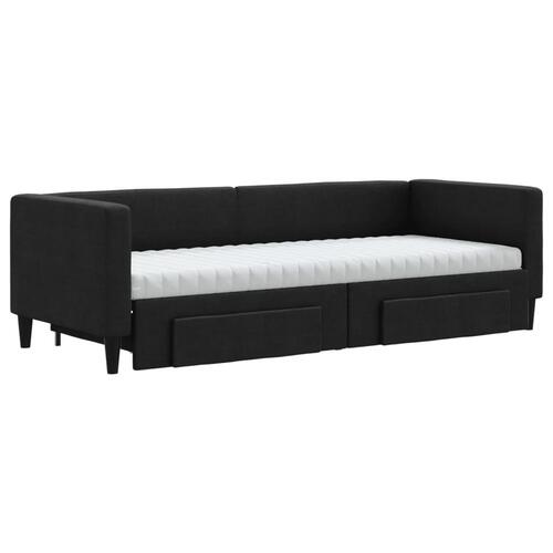 Daybed med udtræk og skuffer 80x200 cm stof sort