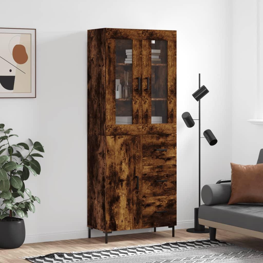 Højskab 69,5x34x180 cm konstrueret træ røget egetræsfarve