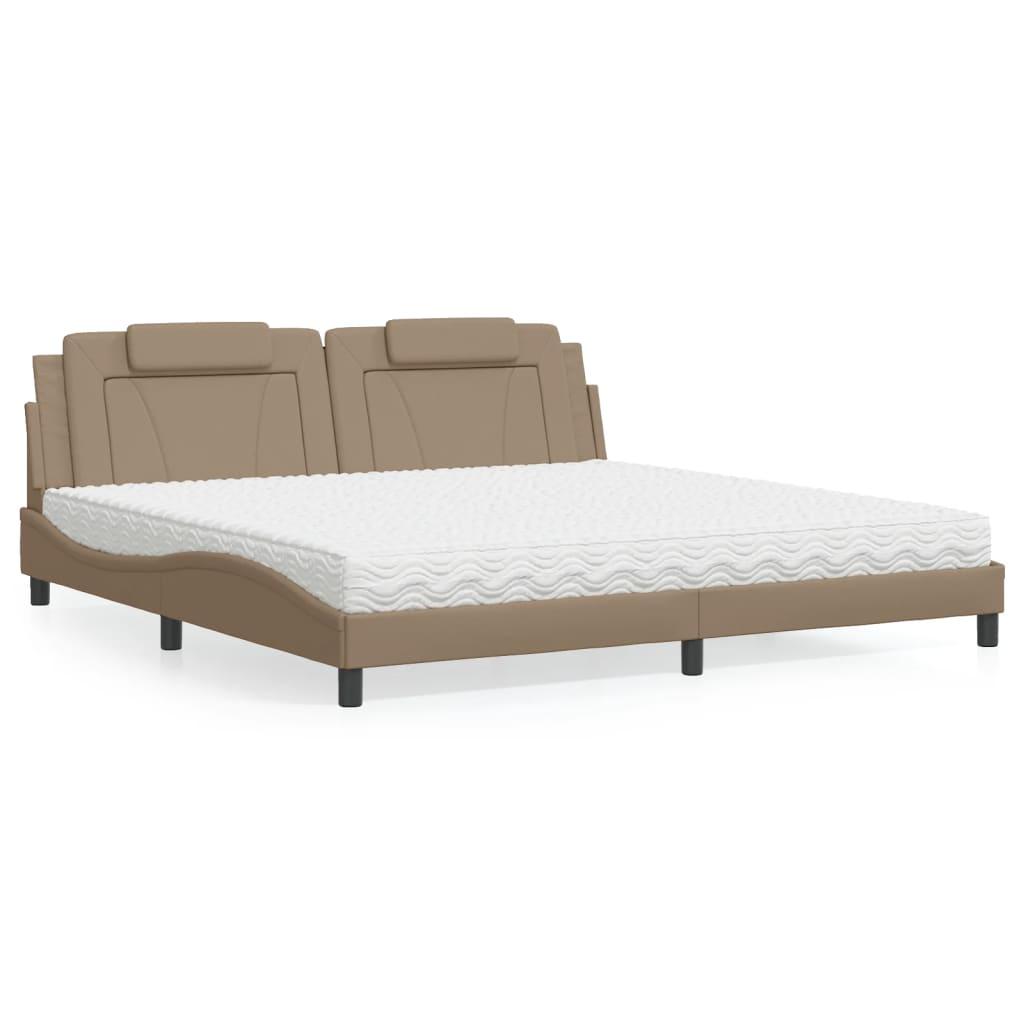 Seng med madras 200x200 cm kunstlæder cappuccinofarvet