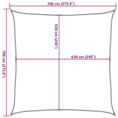 Solsejl 7×7 m - rød HDPE 160 g/m², firkantet