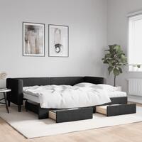 Daybed med udtræk og skuffer 80x200 cm stof sort