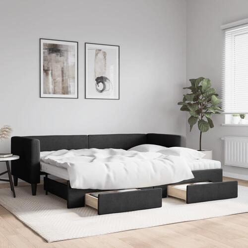 Daybed med udtræk og skuffer 80x200 cm stof sort