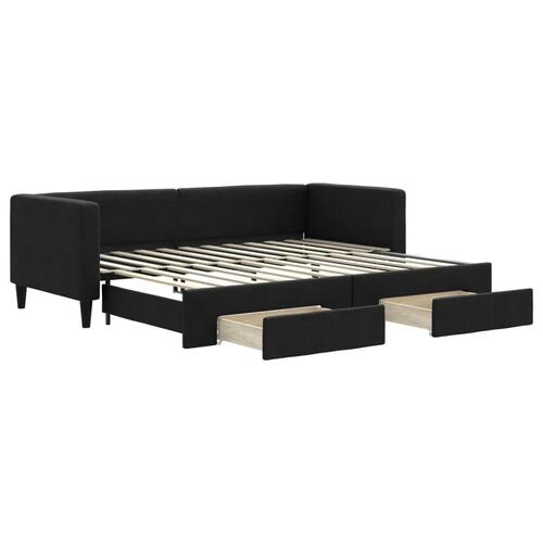 Daybed med udtræk og skuffer 80x200 cm stof sort