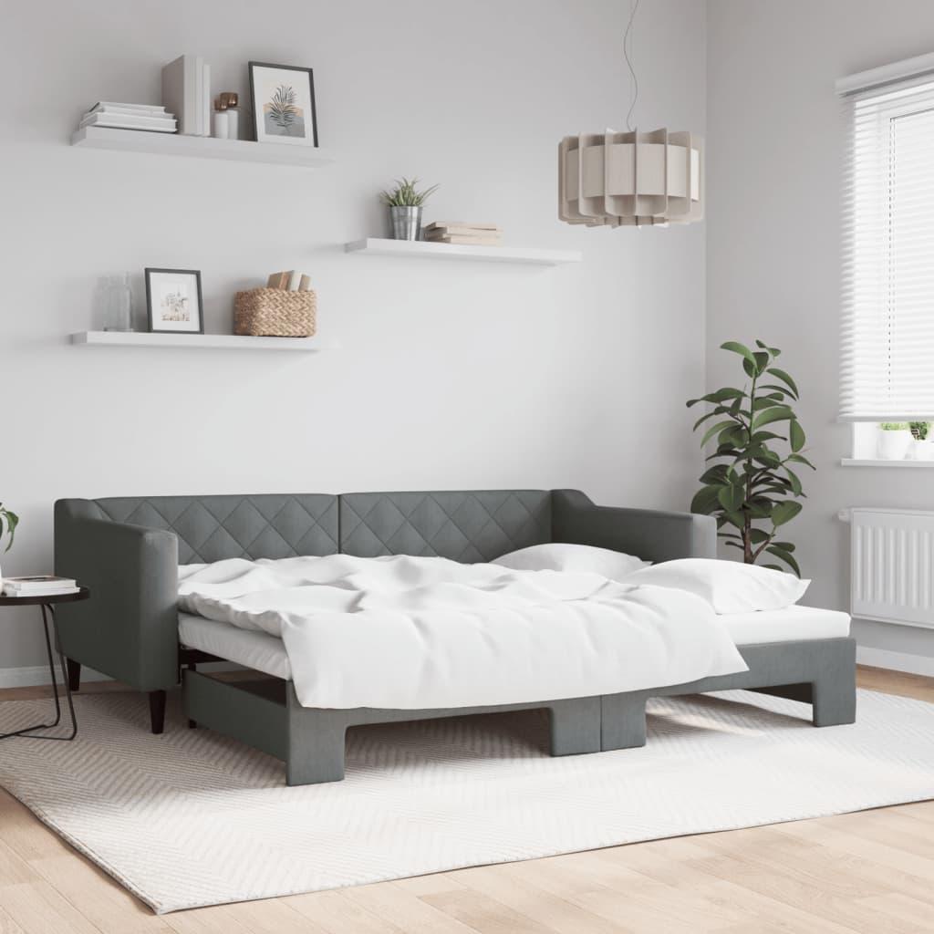 Daybed med udtræk 90x190 cm stof mørkegrå billede