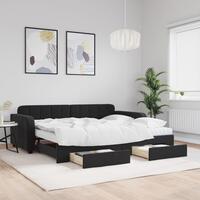 Daybed med udtræk og skuffer 90x190 cm velour sort