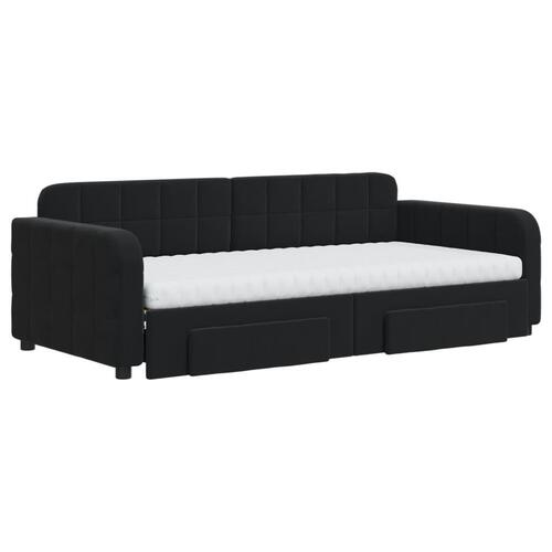 Daybed med udtræk og skuffer 90x190 cm velour sort