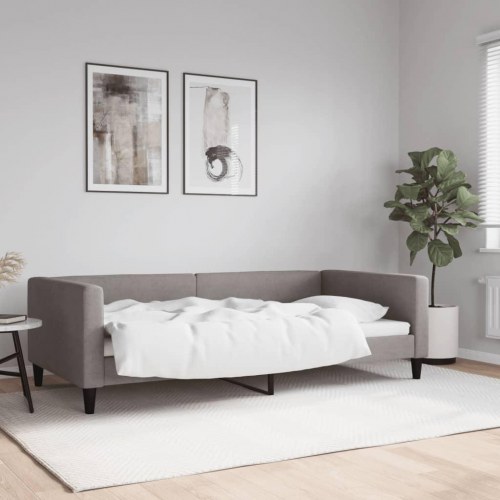 Daybed 100×200 cm i stof - gråbrun sovesofa med ryglæn og armlæn