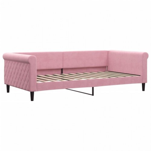 Daybed med madras 100×200 cm - velour, lyserød