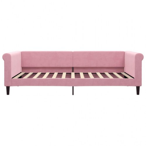 Daybed med madras 100×200 cm - velour, lyserød