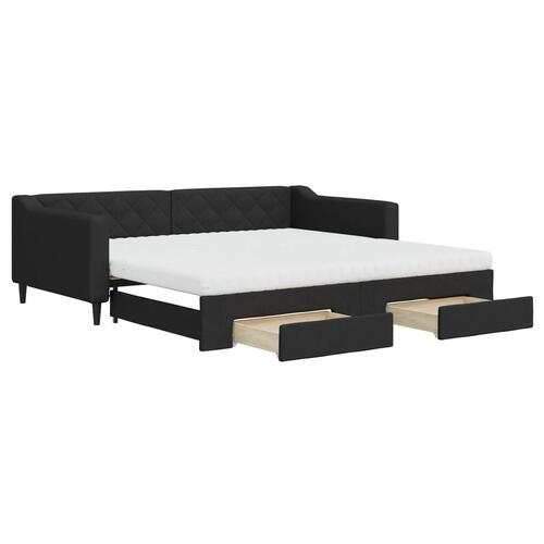 Daybed med udtræk og skuffer 100x200 cm stof sort