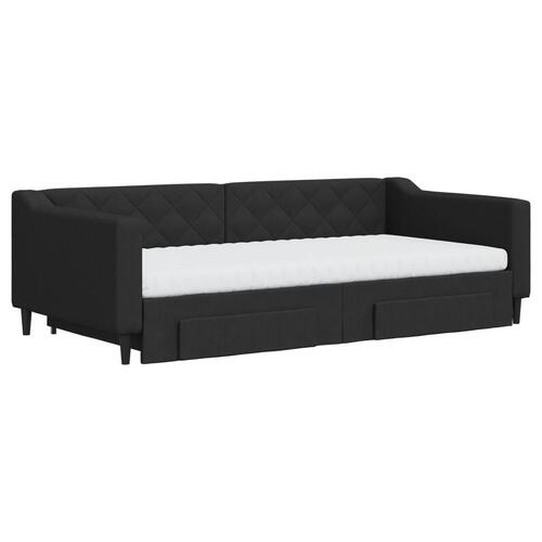 Daybed med udtræk og skuffer 100x200 cm stof sort