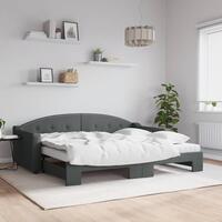 Daybed med udtræk og madras 90x200 cm stof mørkegrå