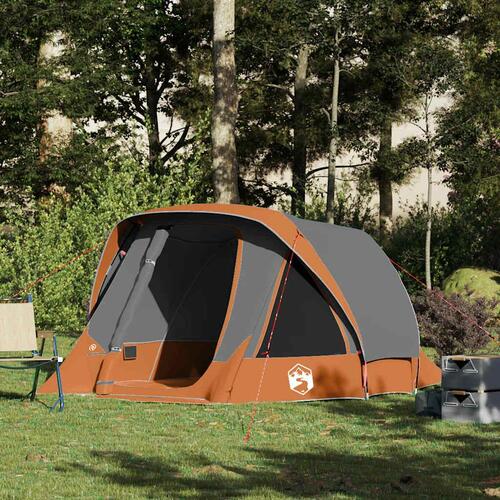 4-personers campingtelt vandafvisende grå og orange