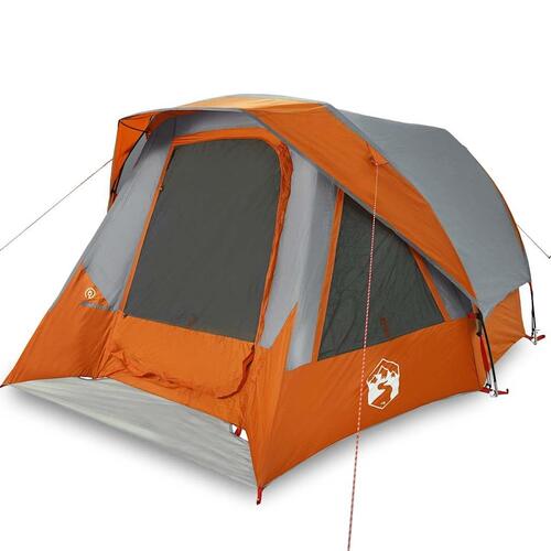 4-personers campingtelt vandafvisende grå og orange