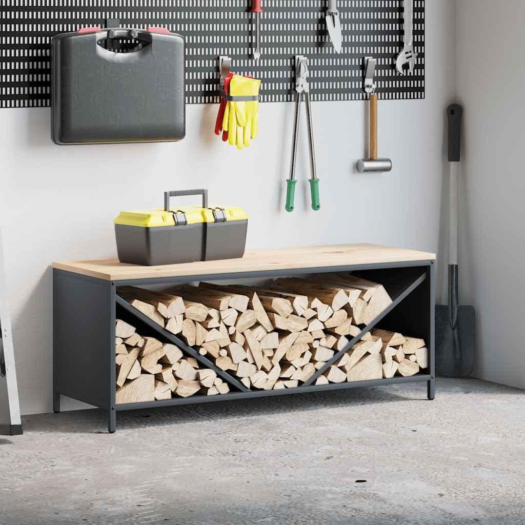 Brændestativ med trætop - 100,5 × 35,5 × 40 cm, antracitgrå billede