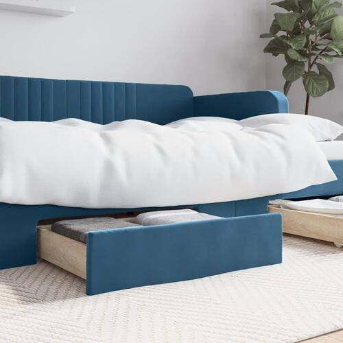 Sengeskuffer 2 stk. konstrueret træ og velour blå (OUTLET A+)