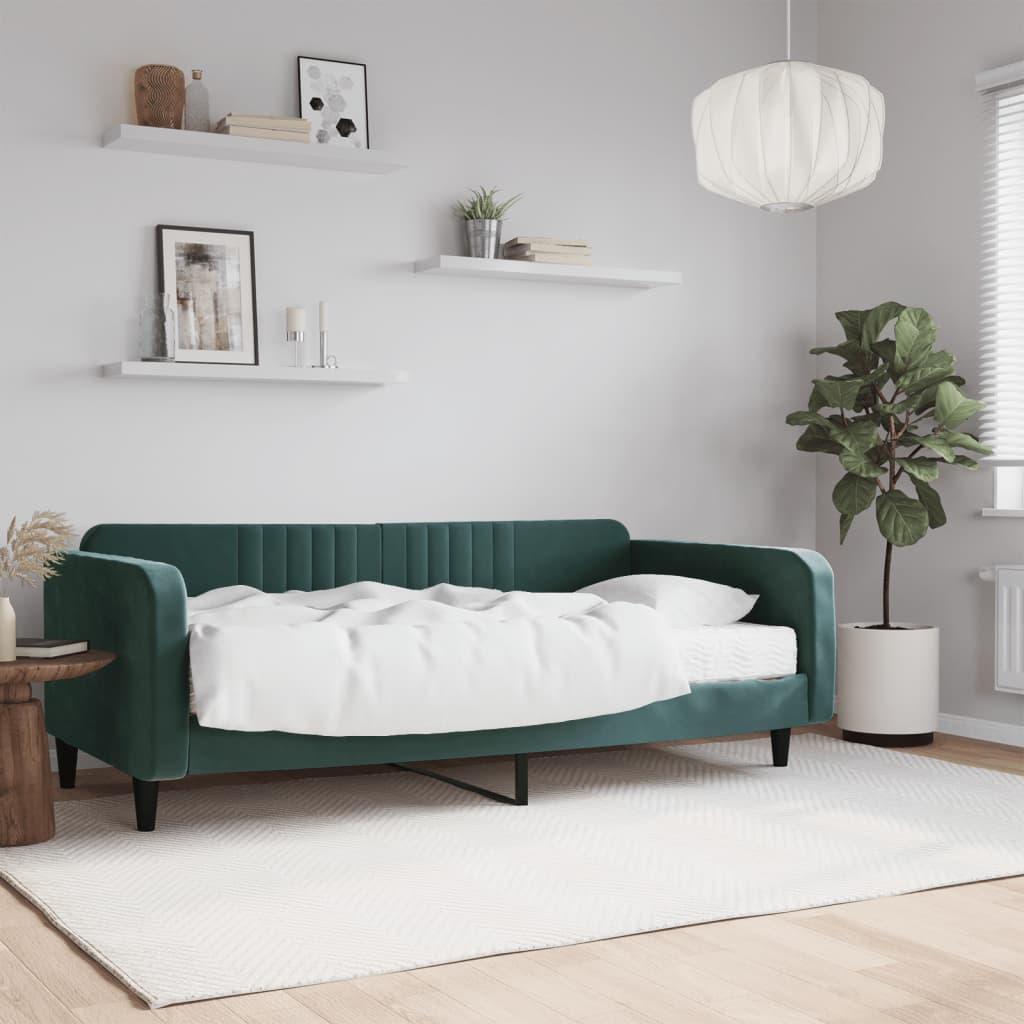 Daybed med madras 100x200 cm velour mørkegrøn billede