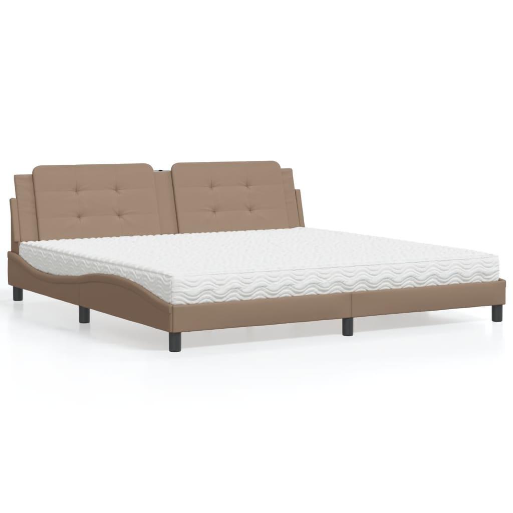Seng med madras Zadar 200x200 cm kunstlæder cappuccinofarvet billede