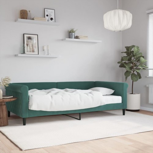Daybed med madras 100×200 cm - velour, mørkegrøn