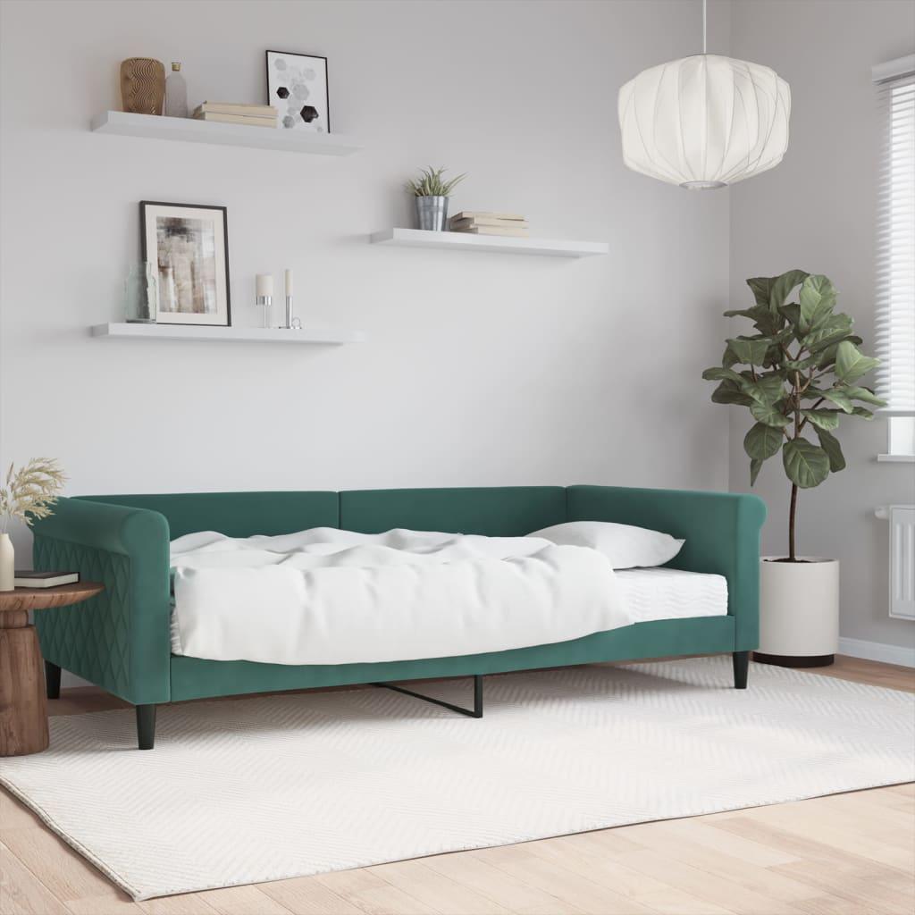 Daybed med madras 100x200 cm velour mørkegrøn billede