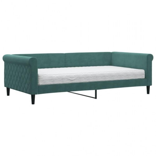 Daybed med madras 100×200 cm - velour, mørkegrøn