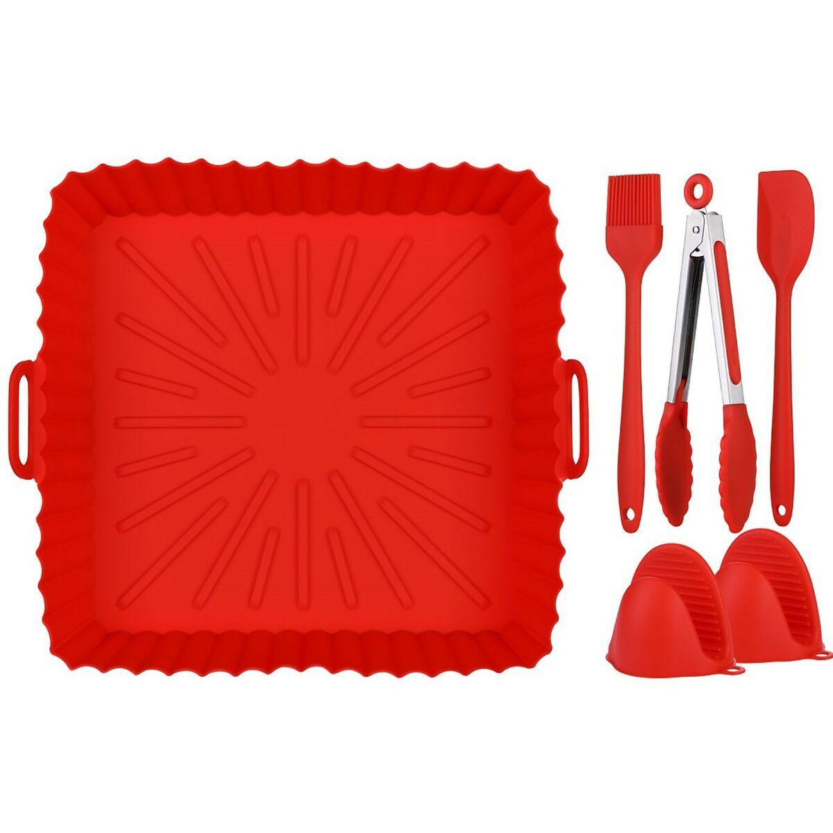 NK genanvendelig silikonebakke til airfryer - rød, firkantet