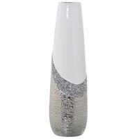 Vase Alexandra House Living Hvid Sølvfarvet Keramik Skinnende 13 x 13 x 45 cm