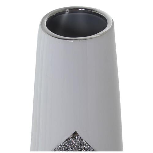Vase Alexandra House Living Hvid Sølvfarvet Keramik Skinnende 13 x 13 x 45 cm