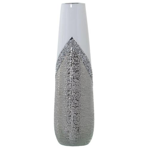 Vase Alexandra House Living Hvid Sølvfarvet Keramik Skinnende 13 x 13 x 45 cm