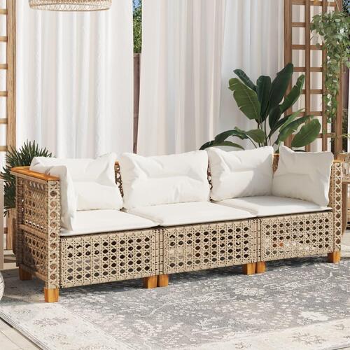 3-personers havesofa med hynder polyrattan beige