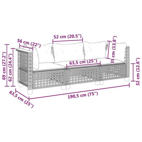 3-personers havesofa med hynder polyrattan beige