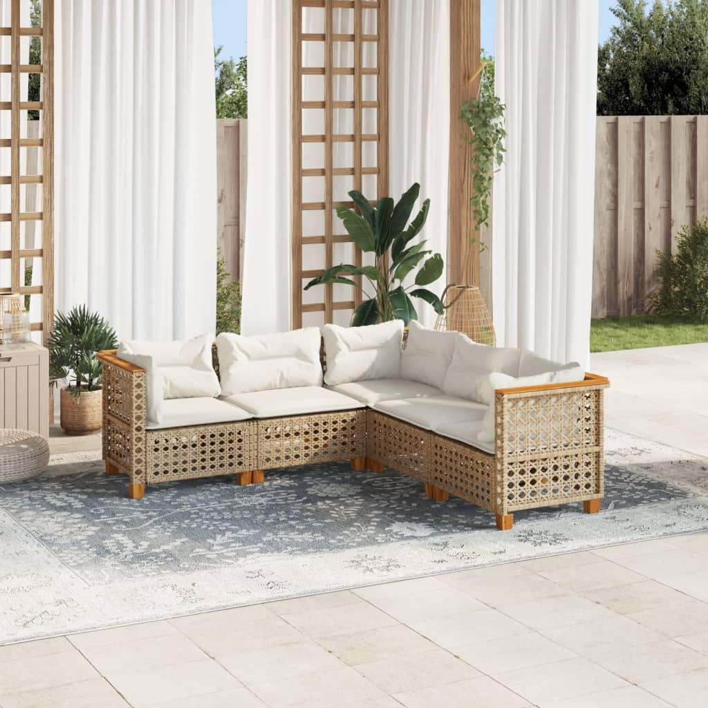Sofasæt til haven 5 dele med hynder polyrattan beige