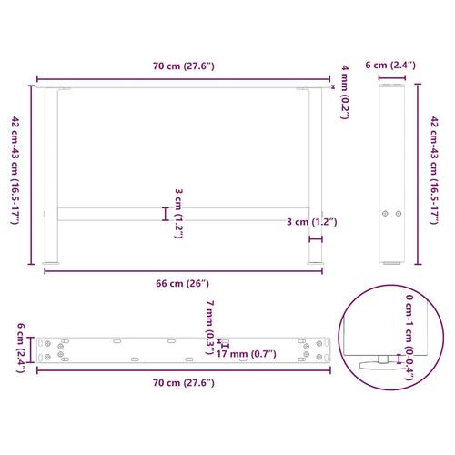 Sofabordben naturstål 2 stk. 70x(42-43) cm stål