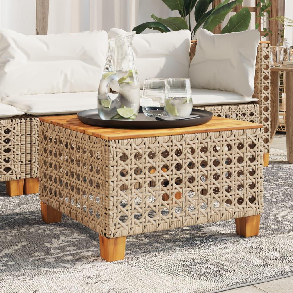 Havebord 55x55x36 cm polyrattan og akacietræ beige