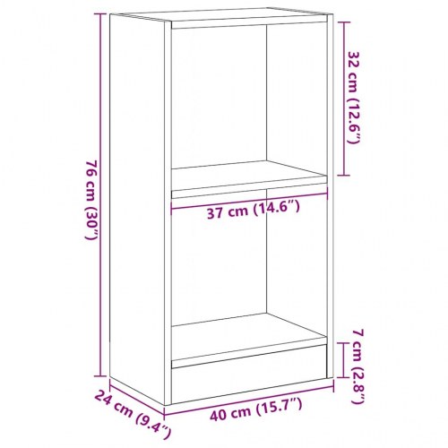 Bogreol 40 × 24 × 76 cm - konstrueret træ, sort egetræsfarve