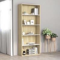 Bogreol med 5 hylder 80x30x189 cm konstrueret træ hvid og eg