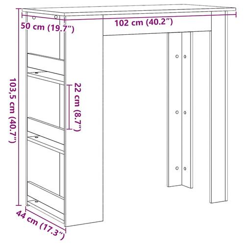Barbord med opbevaringsstativ 102x50x103,5 cm sort egetræsfarve