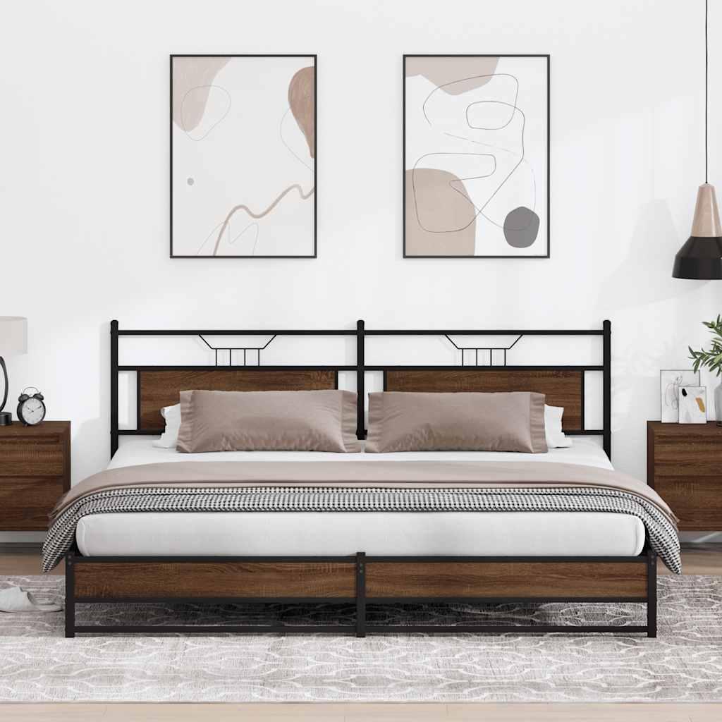 Sengeramme Uden Madras Konstrueret Træ Brunt Eg Brun Eg - med sengegavl og dobbelt lavt fodgærde / 200 x 200 cm